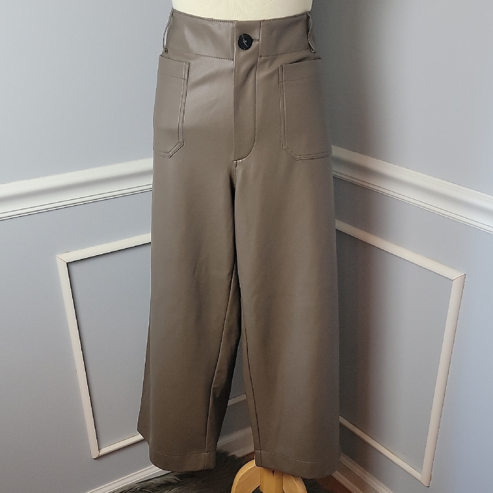 MAEVE The Colette Faux Leather Cropped Wide Leg High Rise Patch Pocket Boho Pant